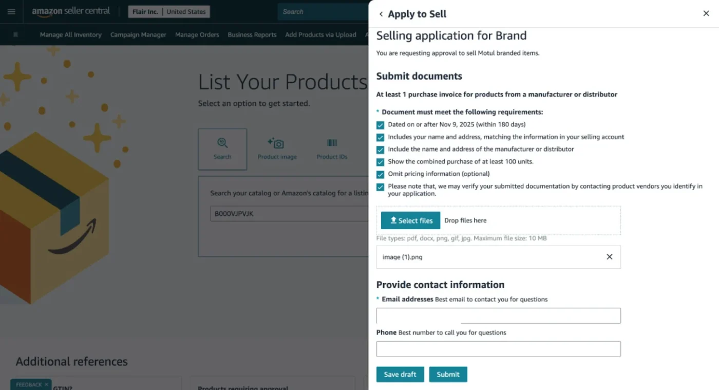 upload documents and submit the application